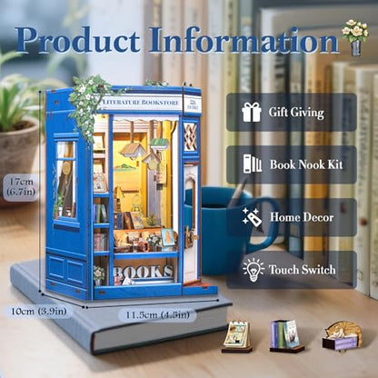 Fsolis Book Nook Kit 3D Wooden Puzzles for Adults - color: Literature Bookstore