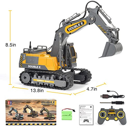 DOUBLE E Remote Control Excavator Toy Construction Toys Tractor Rechargeable Battery RC Vehicles Electric Truck Sandbox Digger Toys for Boys Girls Kids, Gray - color: Gray