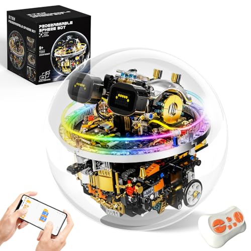 STEM Robot Building Kit for Kids Ages 8-14, 804 PCS Remote & APP Control Spherical Robotics Toy with LED Expressions & Cyberpunk Lights, Programmable Rolling Technic Coding Set, Gift for Boys & Girls