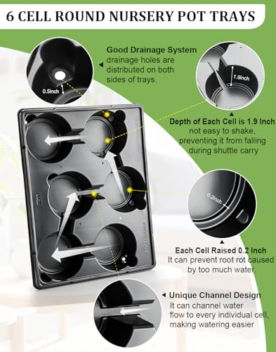 RooTrimmer 6 Inch Plastic Plant Pots 30 Pack and 6 Cell Nursery Pots Trays 5 Pack, Sturdy Seeds Starting Germination Shuttle Carrying Trays, Black Nursery Planting Propagation 5 Sets - color: Black + Black, size: 6 Inch 30 Pack Pots With 5 Pack Trays