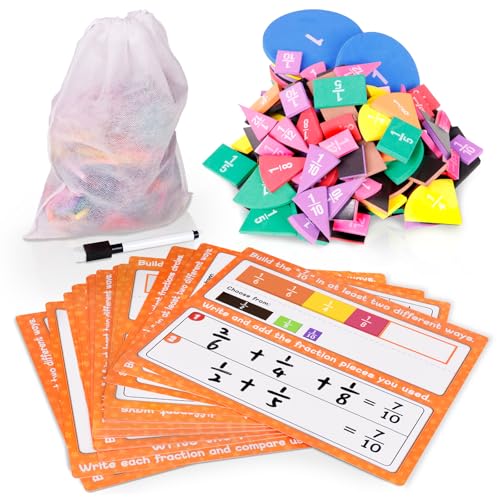 abcxgood Magnetic Fraction Tiles & Fraction Circles Activity Set Montessori Magnetic Book Fraction Puzzle for Children Math Manipulatives for Elementary School Students Homeschool Supplies Grade