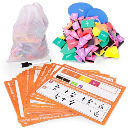 abcxgood Magnetic Fraction Tiles & Fraction Circles Activity Set Montessori Magnetic Book Fraction Puzzle for Children Math Manipulatives for Elementary School Students Homeschool Supplies Grade