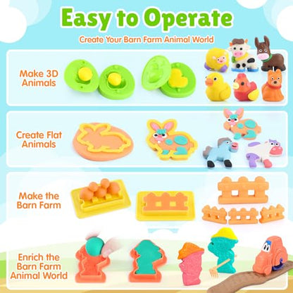 Farm Animals Color Dough Toys for Kids Ages 2-4-8, Big Red Barn Farm Playset with Animal Figures Clay Dough Modeling Tools, Art Crafts Toddler Learning Toy, Ideal Christmas Birthday Gifts - color: Multicolor