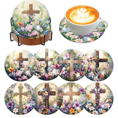 8 Pcs Diamond Art Coasters Kits for Adults, Cross Diamond Coasters 4x4in - color: Cross Coasters, size: 8 Pcs 4x4in