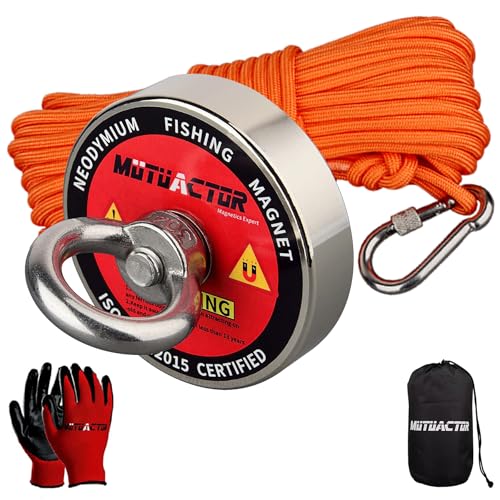 MUTUACTOR Magnet Fishing Kit,Φ2.36''Heavy Duty Neodymium N52 Magnet with 20m(64 Foot) Durable Rope,500lbs Pulling Force Permanent Strong Rare Earth Magnets for Lifting Objects Hunting Lost Treasures - style: 500lb Magnet--Φ 2.36"