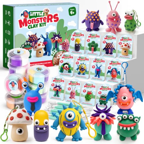 Air Dry Clay Kit for Kids, 12 Monsters Halloween Modeling Magic Clay Sculpting Set, DIY Party Favors Arts & Crafts for Kids Ages 4-12, Ultra Light & Soft, Safe & Non-Stick with Tools & Tutorials