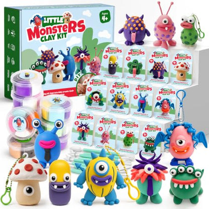 Air Dry Clay Kit for Kids, 12 Monsters Halloween Modeling Magic Clay Sculpting Set, DIY Party Favors Arts & Crafts for Kids Ages 4-12, Ultra Light & Soft, Safe & Non-Stick with Tools & Tutorials