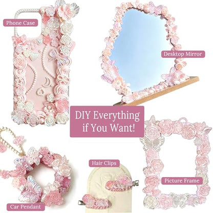 BoFUN Pink Decoden Cream Glue with Charms, Whipped Cream Glue Clay Kit - color: Pink/ Pearl
