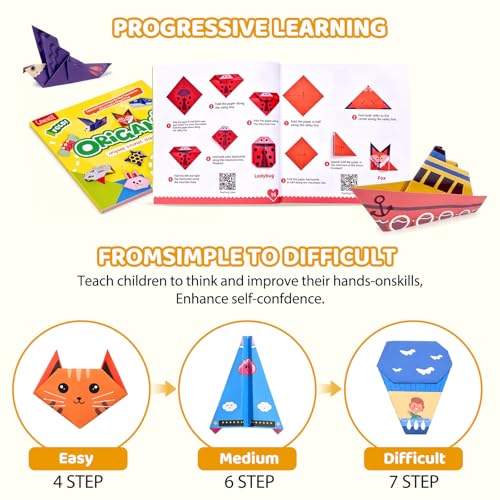 GAMENOTE Origami Kit for Kids Ages 8-12, 80 Assorted Projects, 260 Sheets