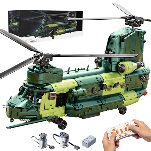 Powered Military Helicopter Building Blocks Set – 1521PCS Army Aircraft Bricks Model with Motor-Driven Rotors, Power Module & Mechanical Gear System – STEM Engineering Toy for Boys, Teens & Adults - color: Green Auto