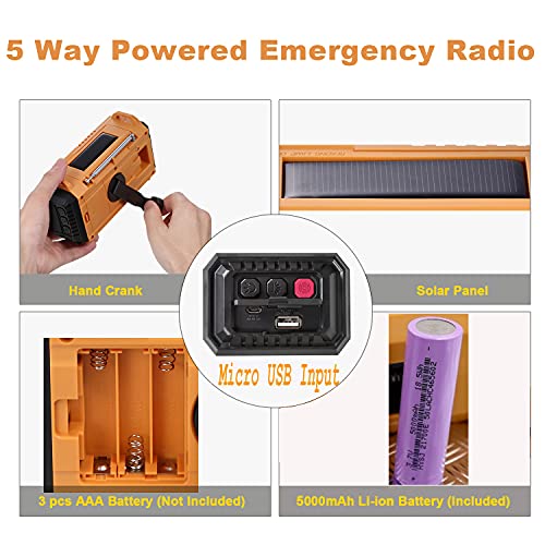 NOAA Weather Radio FM AM Shortwave, Emergency Radio 5000mAh Solar Crank - color: Yellow