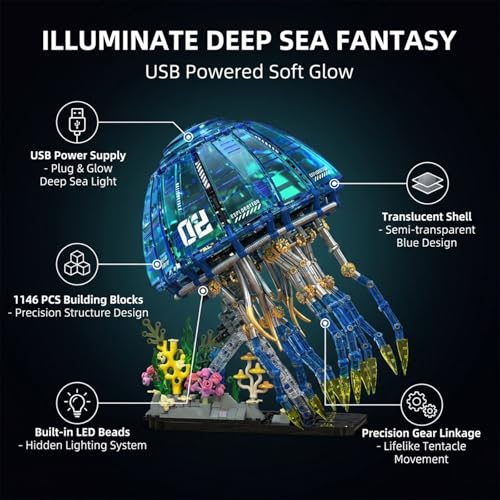 Bionic Glowing Mechanical Jellyfish Building Set, 1146PCS