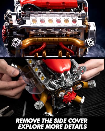 JSINMA V12 Engine Model Kit that Runs, Motorized Mechanical Building Set for Adults with Visible Moving Pistons, Transparent Side Cover, Desk Display Gift for Car Lovers, 620 Pieces