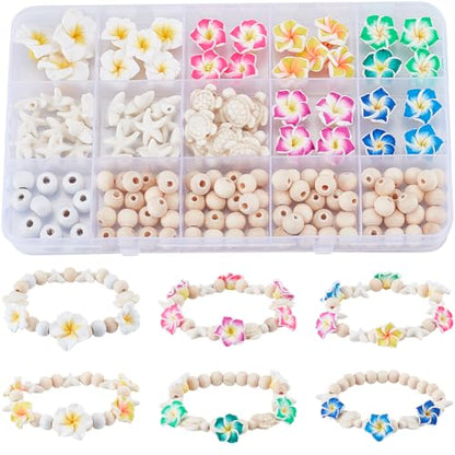 SUNNYCLUE 1 Box 148Pcs 6 Sets Summer Bracelet Making Kit Turquoise Turtle Beads Seestern Ocean Beach Hawaii Plumeria Flower Round Beads for Jewelry Making Necklace Adults Supplies Women Beginner - style: Flower 2