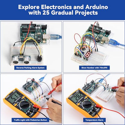 SunFounder Beginner's Lab Starter Kit with Original Arduino Uno R3 REV3 Multimeter 34 Projects 40+ Video Courses Breadboard, RoHS Compliant, for Beginners & Engineers