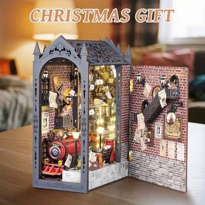 DIY Book Nook Kit, 3D Wooden Puzzle Miniature House Kit Adult, Train