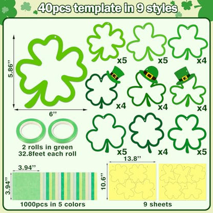 40PCS St. Patricks Day Crafts Bulk: Paper Shamrock Suncatchers, Saint Patrick's DIY Kits, Window Stained Glass Effect Art Supplies(Green) - style: green shamrock