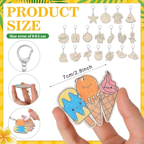 Trnayi 36 Pcs Summer Unfinished Wood Keychains Color Your Own DIY Craft - style: Hawaiian