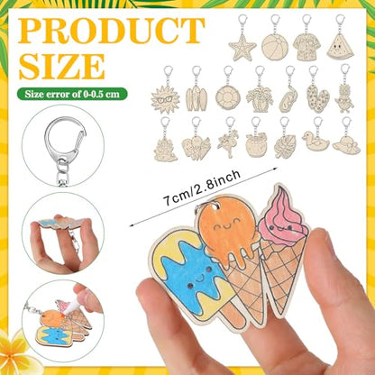Trnayi 36 Pcs Summer Unfinished Wood Keychains Color Your Own DIY Craft - style: Hawaiian