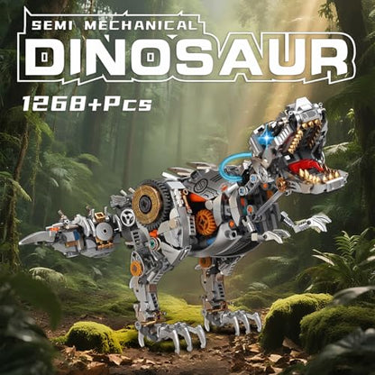 Mechanical Dinosaur Building Blocks Linkage Kit, Jurassic Animal Tyrannosaurus Rex Model with Lighting & Display Stand, STEM Toy DIY Desktop Ornament for Kids Ages 12+, Birthday Gift Idea - color: Dinosaur
