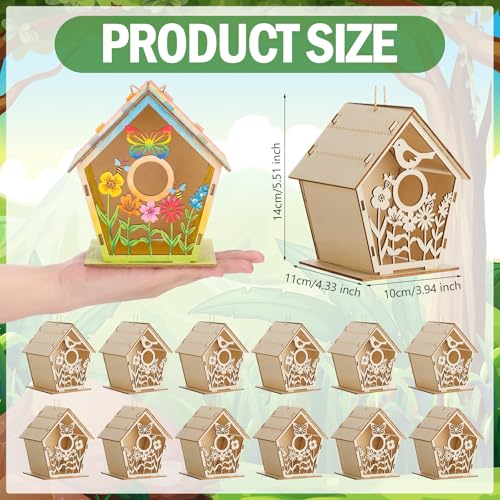 DoubleFill 24 Pack Wooden Bird Houses to Paint, Unfinished DIY Craft