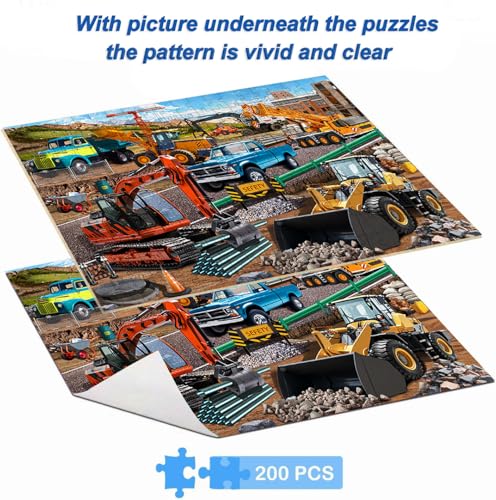 Puzzles for Kids Ages 6-8 8-10 -200 Piece Puzzles Construction Site Puzzle - color: Engineering Vehicle