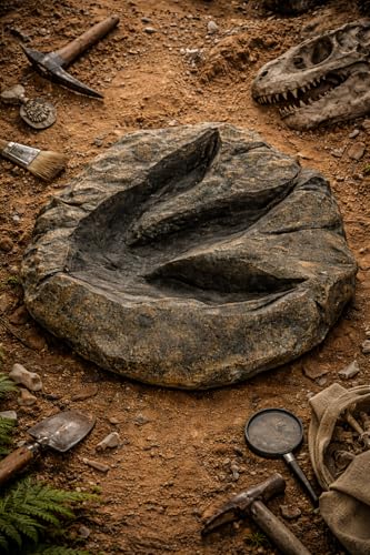 VEOJEIN Large Jurassic Dinosaur Footprint Fossil Replica – Realistic Resin Track Cast, Prehistoric Fossil Stone Décor Ancient Gift, Catch-All Tray for Keys Coins Jewelry – Shelf Decor 10.5" x 9.3"