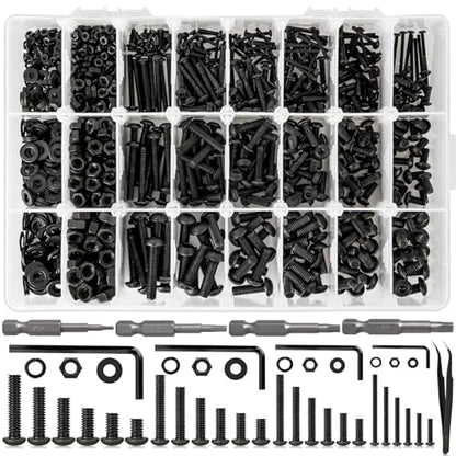 1724Pcs 24 Size M2 M3 M4 M5 Hex Button Head Cap Screw Bolts and Nuts Kit 8MM to 25MM, Upgraded Zinc Plated 10.9 Alloy Steel Nuts and Bolts Assortment Kit Metric Machine Screws - size: E. M2 M3 M4 M5