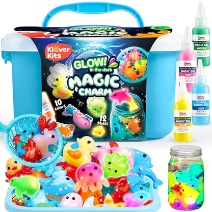 Klever Kits Glow-in-The-Dark Water Gel Kit, Magic Fairy Water Pets Toy Kit with 10 Gels(7 Glow-in-The-Dark Gels), 12 Molds, Preserving Bottle, DIY Squishy Maker Craft Kits, Arts and Crafts for Kids - style: Glow-in-the-dark