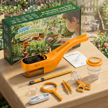 CIMELR Bug Catcher for Kids with 2.4" Screen, 500X Digital Microscope, 1080P Photo/Video, 1000mAh Battery, 8 LED, PC Real-Time Imaging, STEM Nature Toy & Gift for Boys Girls Ages 3-12 - color: Yellow