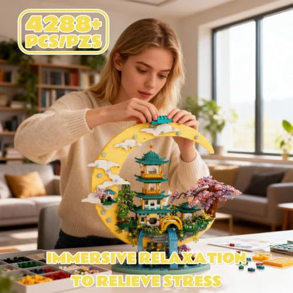 HJPLPXH Moon Palace Cherry Blossom Landscape Micro Building Set for Adults