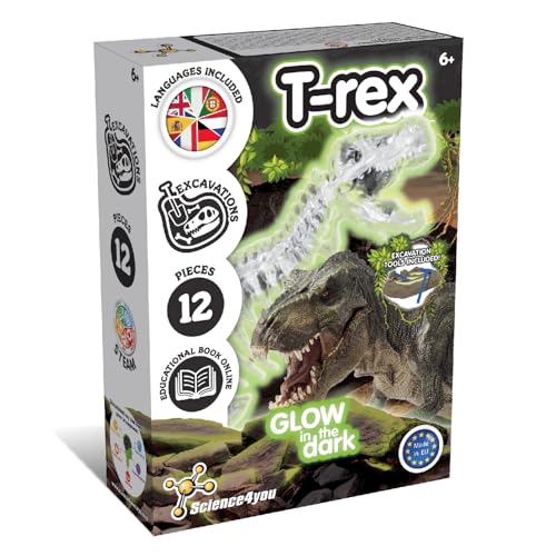 Science4you T-Rex Fossil Digging Kit for Kids +6 Years - Dinosaur Fossil Dig Kit + Glow-in-The-Dark T-Rex Fossils for Kids, Excavation Kit, Stem Toys, Games, Gifts for 6+ Year Old Boys and Girls