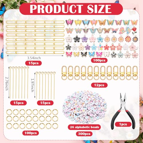 CraftyDream 558Pcs Flower Butterfly Keychain Making Kit Name Bead DIY Craft - style: Flower, Butterfly