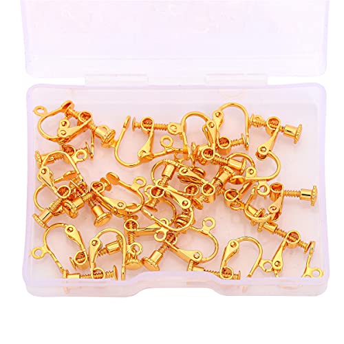 BEADIA 18K Gold Plated Screw Earring Clips 13x15mm 20pcs for Jewelry Making Findings - size: Clips 4# 13x15mm