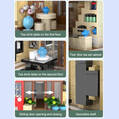 CaDA Japanese Style Tea House Building Block, Master C66010W Japan Street Shop Brick Set with Lights, 1200PCS Modular House Idea Gift for Boys Adults - color: C66010w