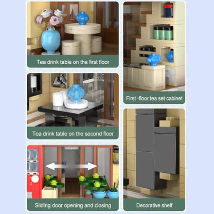 CaDA Japanese Style Tea House Building Block, Master C66010W Japan Street Shop Brick Set with Lights, 1200PCS Modular House Idea Gift for Boys Adults - color: C66010w