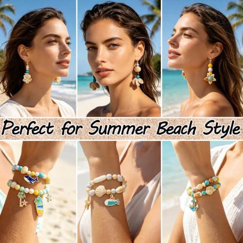 DIY Bead Kit for Jewelry Making, 8MM Two-Tone Acrylic Beads Ocean & Bohemian Style Faux Turquoise Bead White Crack Bead for Summer Beach Necklace Earring Bracelet Craft DIY Accessory (Camel+Blue) - color: Camel+Blue