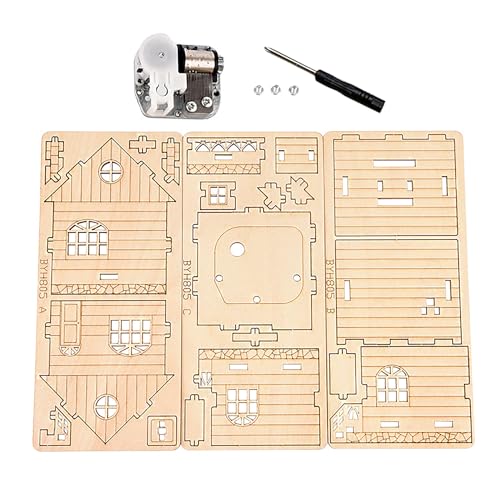Wind-Up Music Box Log Cabin 3D Wooden Puzzle Building Model Kit