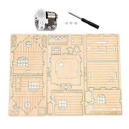 Wind-Up Music Box Log Cabin 3D Wooden Puzzle Building Model Kit