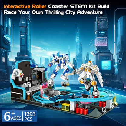 Robot Space Roller Coaster Building Toy for Kids,1293 Pieces Roller Coaster Amusement Park Block Building Set, Interactive Space Station Construction Kit Birthday Gift for Boys & Girls (Age 6+)