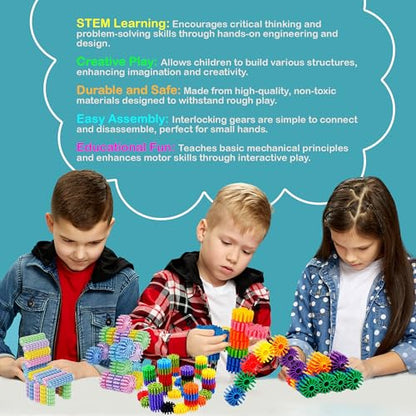 STEM Building Blocks Toys for Kids – Educational and Safe Gear Interlocking Construction Playset – Develop Creativity Preschool Brain Teaser Toys Gift for 3 4 5 Years Old Kids Boys Girls