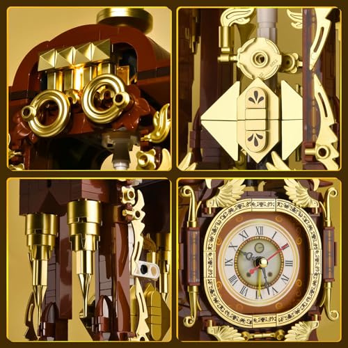Retro Clock Building Set for Adults, Vintage Pendulum Model with Rotating Gears, Mechanical Building Blocks Toy, Gift for Boys and Girls 8+(879PCS) - style: Vintage Clock