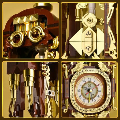 Retro Clock Building Set for Adults, Vintage Pendulum Model with Rotating Gears, Mechanical Building Blocks Toy, Gift for Boys and Girls 8+(879PCS) - style: Vintage Clock