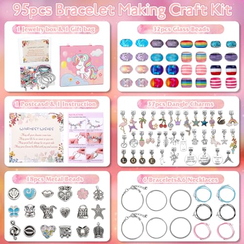 Soleebee Charm Bracelet Making Kit, Unicorn Mermaid Jewelry Making Supplies Beads DIY Art Craft Set Jewelry Making Kit for Girls Teens Age 6-12