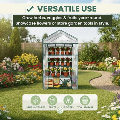 4 Tier Mini Greenhouse - Portable Greenhouse with Locking Wheels and PVC Cover for Indoor or Outdoor Green House by Pure Garden - size: 4 Tier