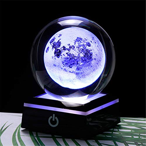 Qianwei 3D Moon Crystal Ball Planet Space Decor Astronomy Science Gift Lamp - style: Moon with black base