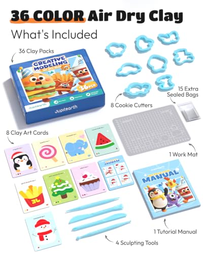 JUPITEARTH Air Dry Clay for Kids, 36 Colors Modeling Clay Kit - color: 36 Colors