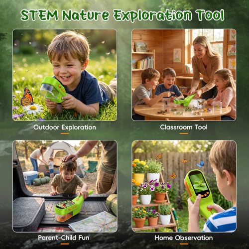 CIMELR Bug Catcher for Kids with 2.4" Screen, 500X Digital Microscope, 1080P Photo/Video, 1000mAh Battery, 8 LED, PC Real-Time Imaging, STEM Nature Toy & Gift for Boys Girls Ages 3-12 - color: Light Green