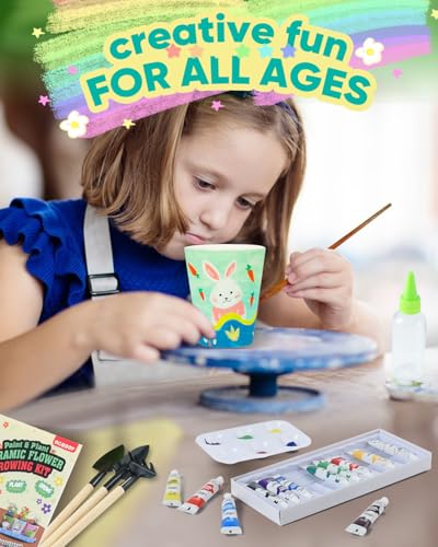 RGBDOT Kids Gardening Set Paint and Plant Stoneware Flower Growing Kit with 6 Pots and Gardening Tools Arts and Crafts for Kids Ages 8-12 Best Children’s Day Gift for Girls Boys Ages 5 6 7 8 9 10 - color: 6-set