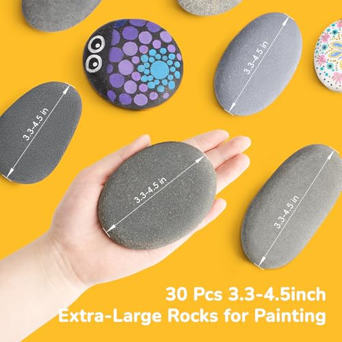 Simetufy 30Pcs Large Rocks for Painting 3.3-4.5Inch Natural River Stones - size: 3.3-4.5in -30pcs